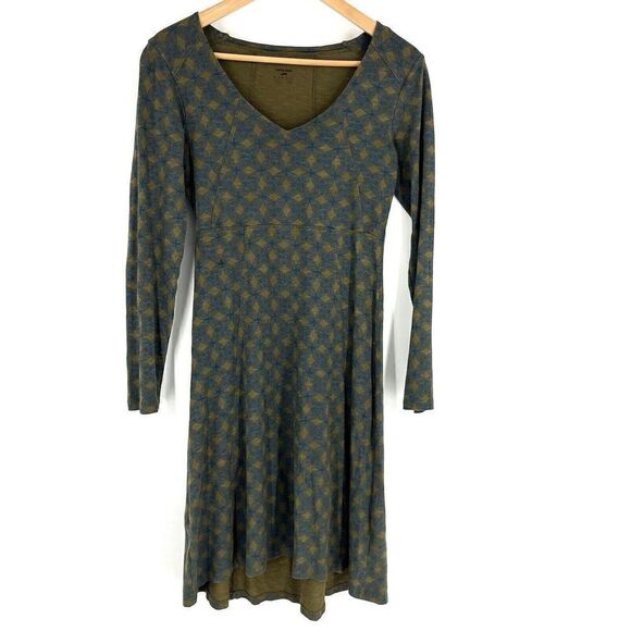 Horny Toad Dress Size XS Blue Brown Geometric Print Bellflower Long Sleeve Knit - Picture 1 of 7